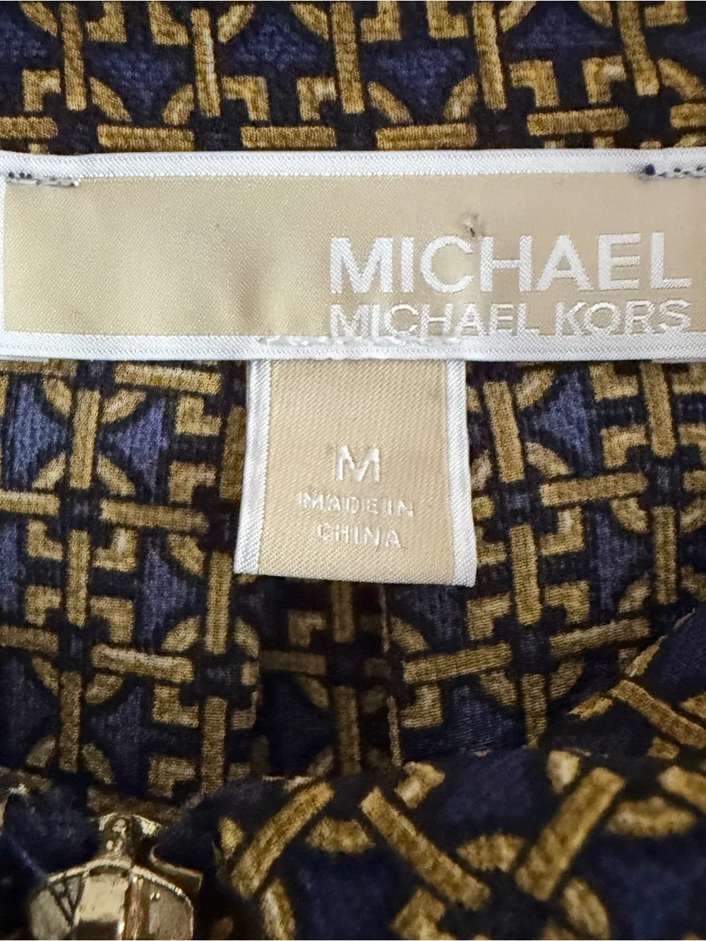 Michael Kors Navy and Mustard Geometric Zip-Front Tunic
